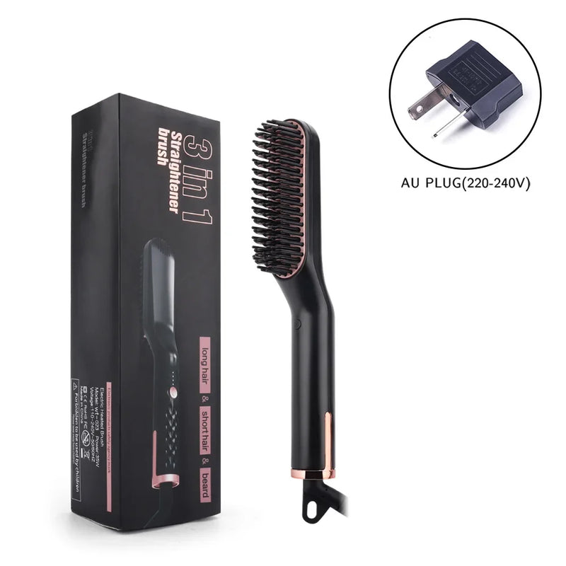 Ionic Hair Beard Straightener Brush Anti-Scald Ceramic Heated Beard Straightenin Comb for Men Multifunctional Quick Hair Styler