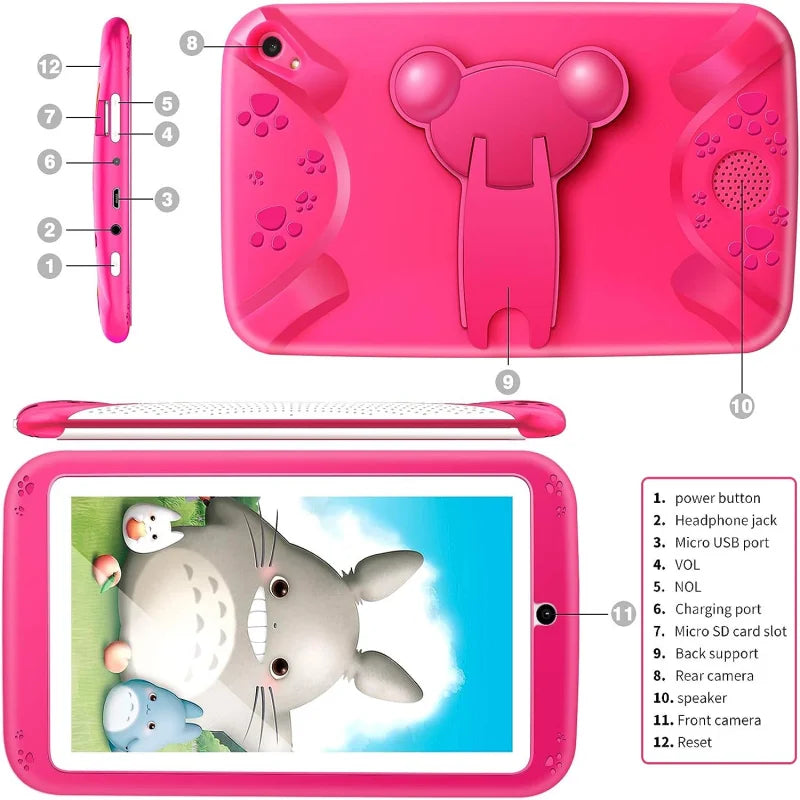 Gift Silicon Bracket Case 7 INCH Android 10 Kid Tablet PC 1GB RAM 16GB ROM Allwinner A133 Quad CoreWIFI Plastic Plastic 3D Glass