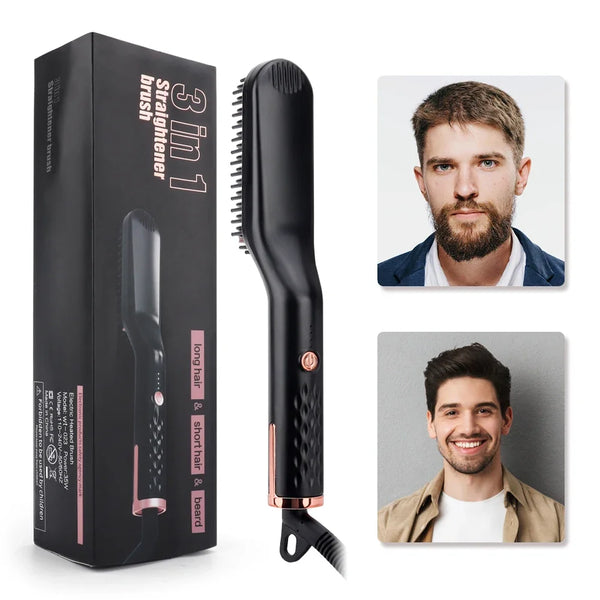 Ionic Hair Beard Straightener Brush Anti-Scald Ceramic Heated Beard Straightenin Comb for Men Multifunctional Quick Hair Styler