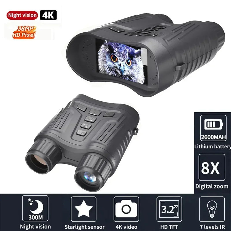 NV2180 4K Infared Digital Night Vision Binoculars for Scouting Hunting Camping HD 8X Zoom 300M Charging Telescope