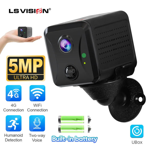 LS VISION 5MP 4G Mini Camera Wirelsess Indoor WiFi PIR Human Detectioon Security Surveillance Camcorder Video Recorder Ubox App