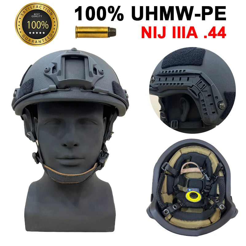 High Cut Trajectory Helmet FAST PE NIJ IIIA XP Cut Ballistic Helmet Wendy's Lined Black UHMW-PE Tactical Bulletproof Helmet