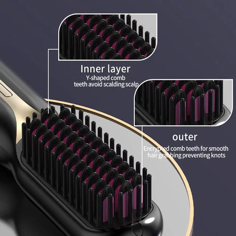 Mini Heated Hair Comb 3 Temperature Adjustable Quick Heating Wireless Hair Straightener Hair Care Brush Hairdressing Tool