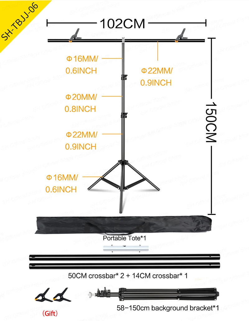 SH Photography1.5*2/2*2M T-Shape Backdrop Background Stand Frame Support System Kit For Photo Studio Video Chroma Key With Party