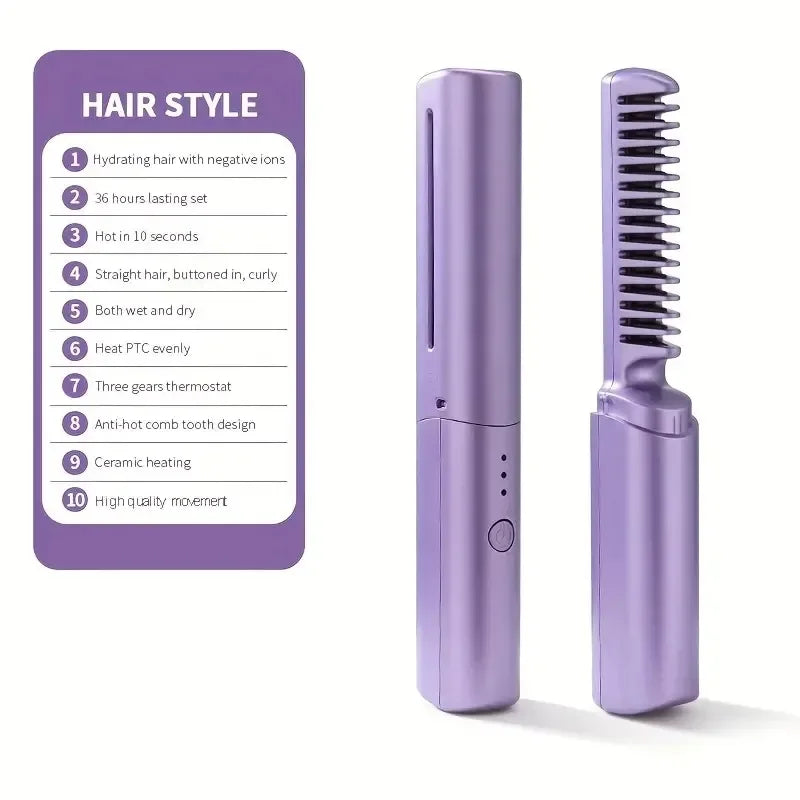 2 In1 Wireless Professional Hair Straightener Curler Comb Fast Heating Negative Ion Straightening Curling Brush Styling Tools