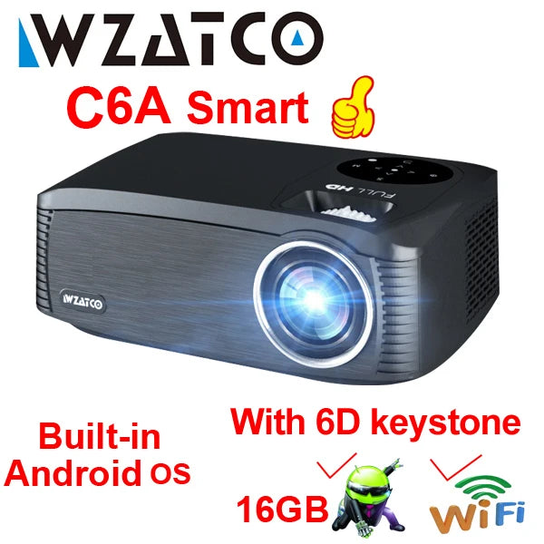 WZATCO C6A 300inch Android WIFI Smart 4K Full HD 1920*1080P LED Projector Beamer 6D Keystone Home Cinema player game Proyector