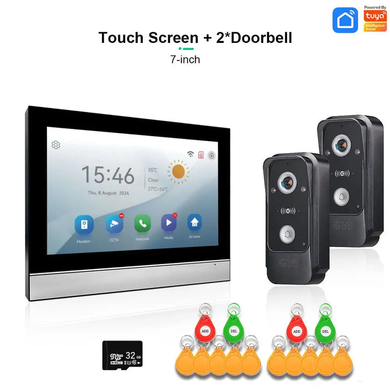 Touch Monitor Video Intercom Smart WiFi 7 Inch with CCTV Alarm 1080P Video Door Phone Doorbell Camera Access Control Card