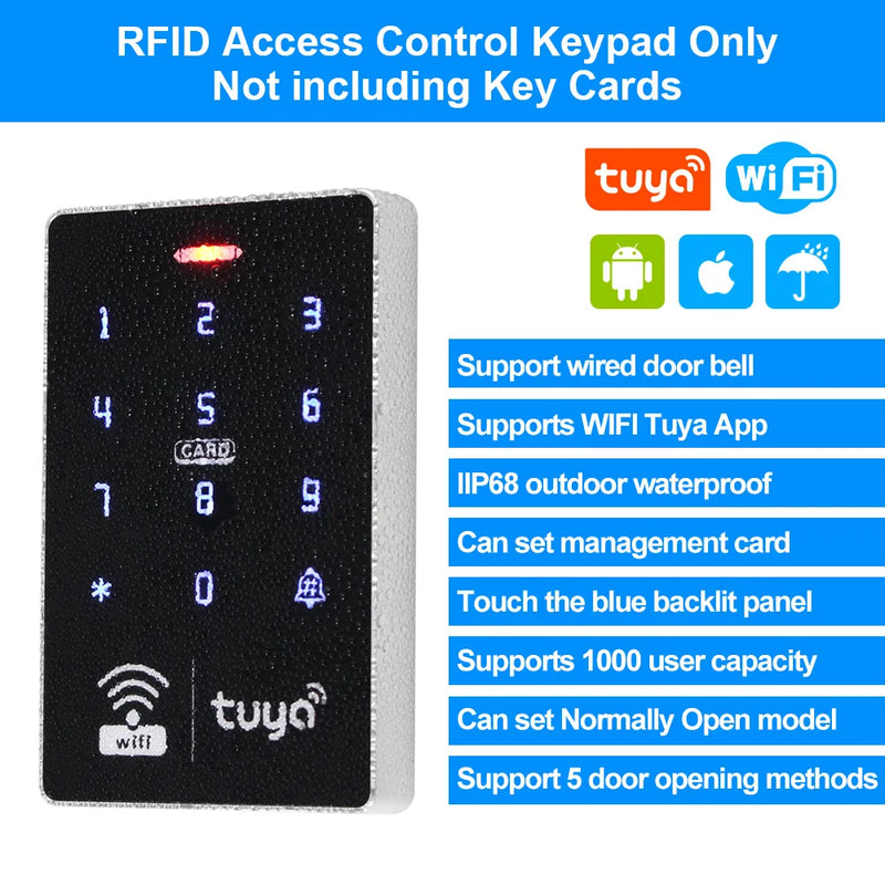 WiFi Tuya Access Control Keypad IP68 Waterproof Access Controller RFID Keyboard APP Remote Unlocking Door Opener System Outdoor