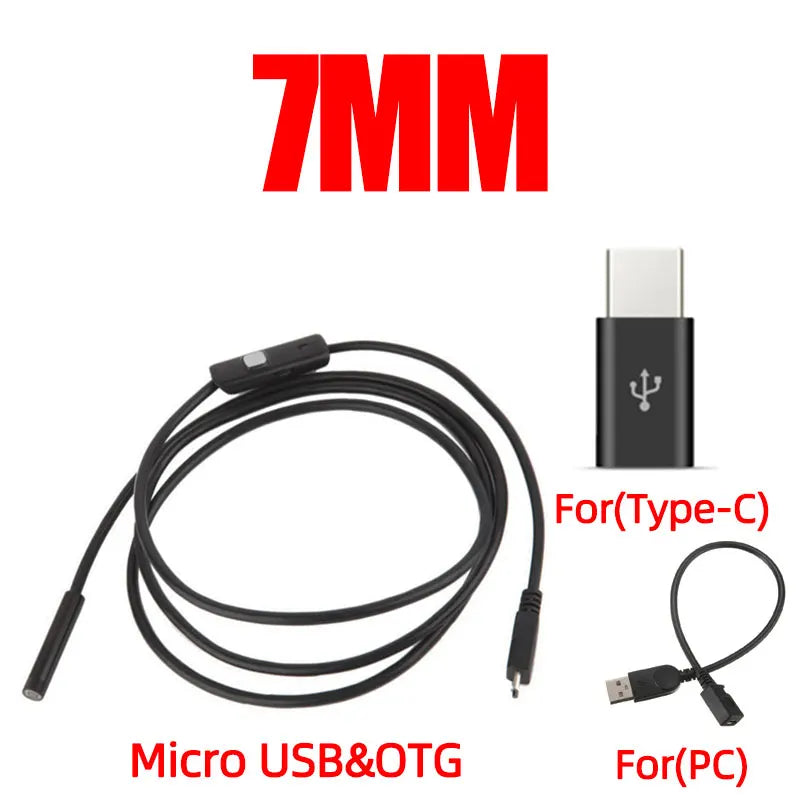 7.0mm 5.5mm IP67 Waterproof Endoscope Camera 6 LEDs Adjustable USB Android Flexible Inspection Borescope Cameras for Phone PC