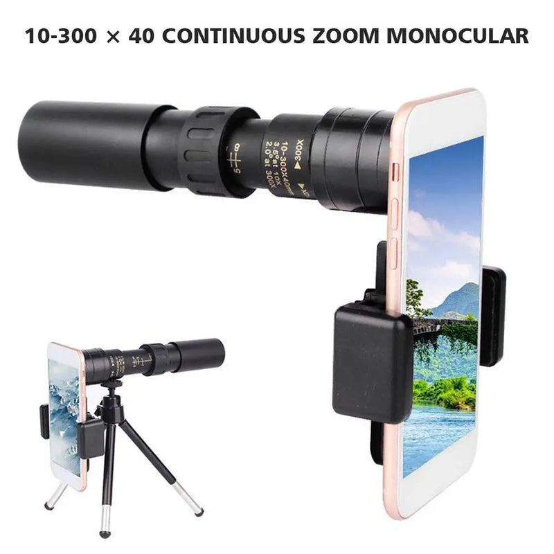 10-300x Zoom Portable Strong Binoculars Long Range Professional Spyglass Monocular Telescope Low Night For hunting phone lens