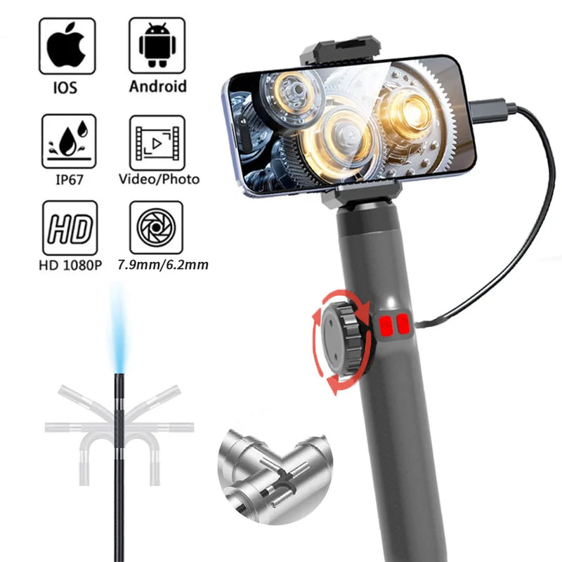 Two-Way 360 Degree Industrial Piping Endoscope Camera for Smartphone Type-C Android IOS Inspection Camera Endoscopic 6.2mm/7.9mm