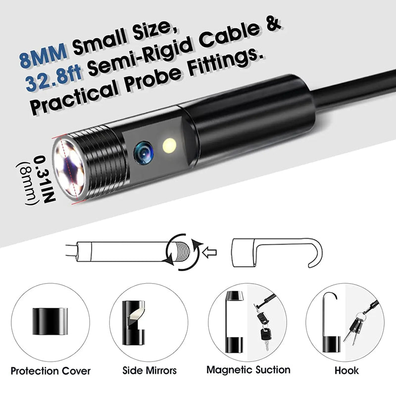 BTMETER Dual Lens Industrial Endoscope, Inspection Camera Handheld Digital Borescope with Flashlight, 8mm IP67 Sewer   Camera