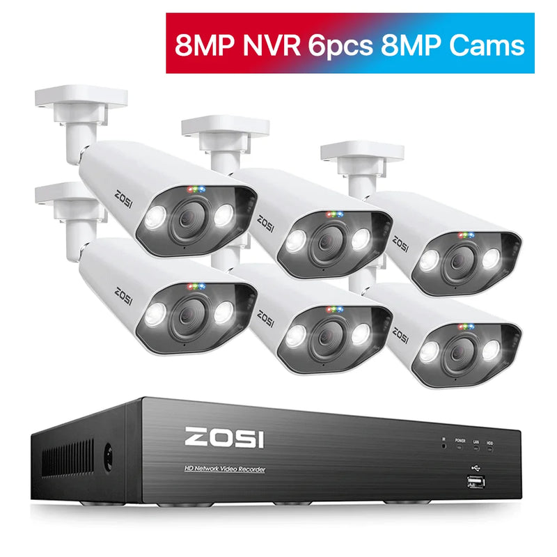 ZOSI 8CH POE Video Surveillance Kit 4K 8MP 5MP Super HD Outdoor IP Cameras AI Starlight Night Vision CCTV Security Camera System