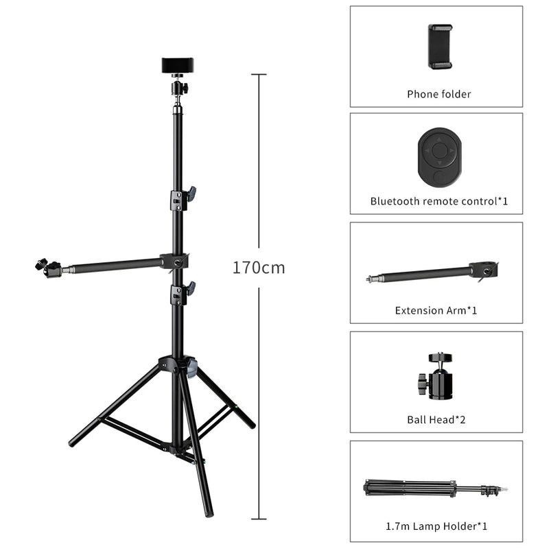 SH Desktop Tripod Extension Bracket 32CM Floor Tripod Live Boom Arm with 1/4 Ball Head For Ring Light DSLR Camera Live Broadcast