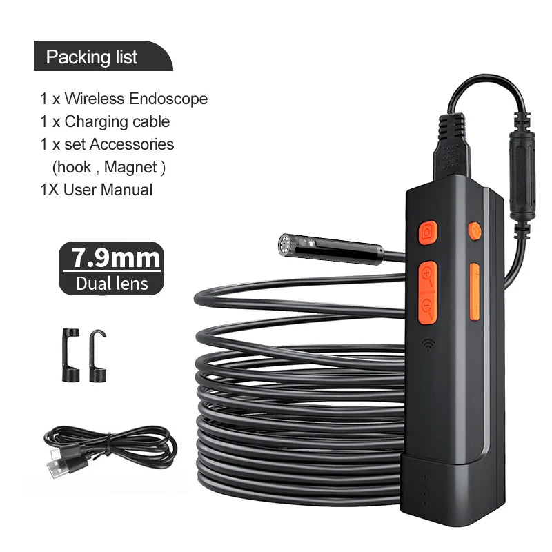 8mm Single & Dual Lens WiFi Endoscope Borescope Inspection Snake Camera IP67 3X Zoom For Android and iOS Smartphones iPhone