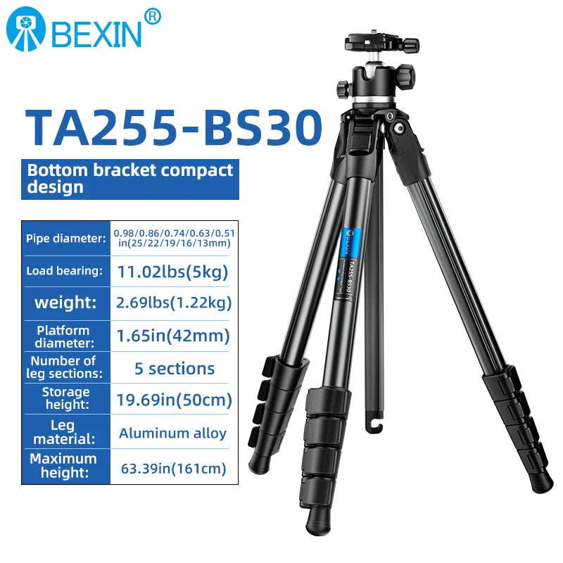 BEXIN TA255-BS30 Tripods Camera Tripod with Panoramic Ballhead Tripod for DSLR Digital Cameras Camcorder Canon Nikon Sony Camera