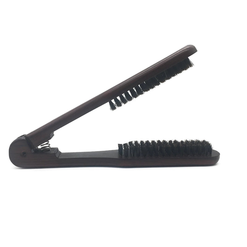 Wood V Folded Hair Straightener Irons Boar Bristles Clamp No Electric Detangler Hair Brush Hairs Styling Tool Double Side