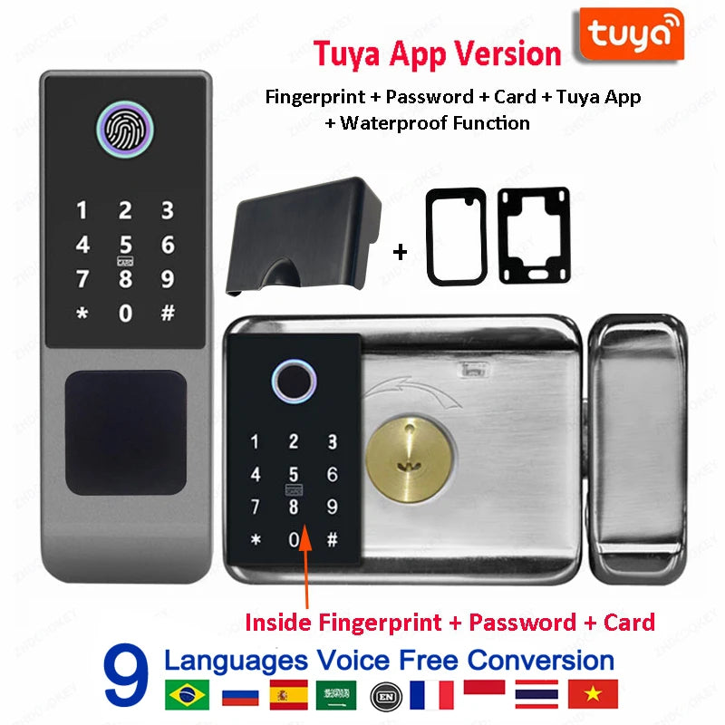 Outdoor Waterproof Tuya Smart Lock with Remote Control IC Card Digital Key-pad Electronic Biometria Security Lock For Gate Door