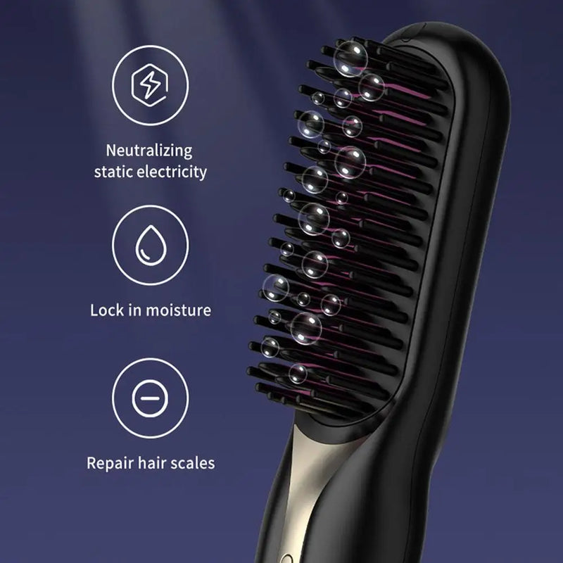 Mini Heated Hair Comb 3 Temperature Adjustable Quick Heating Wireless Hair Straightener Hair Care Brush Hairdressing Tool