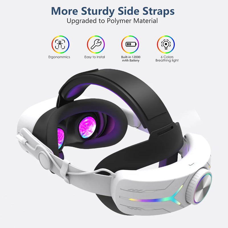 Adjustable RGB Head Strap 12000mAh Battery Extend VR Playtime Alternative Strap Head Strap Headband for Meta Quest 3S VR Headset