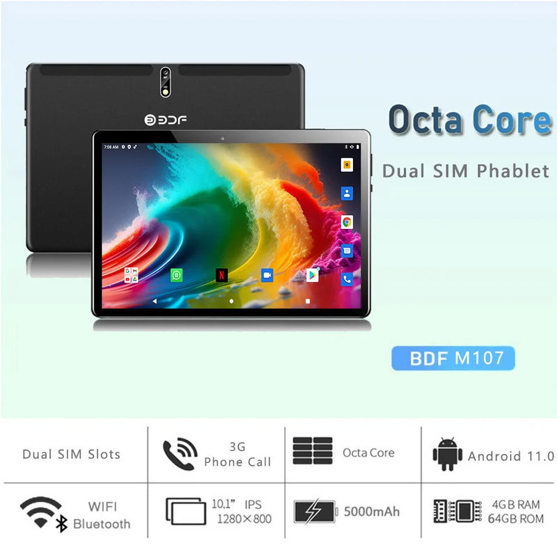 BDF New M107 Pad 10.1 Inch Tablets Octa Core 4GB RAM 64GB ROM Google Play Dual SIM Cards Wifi Phone Call Tablet Pc 5000mAh