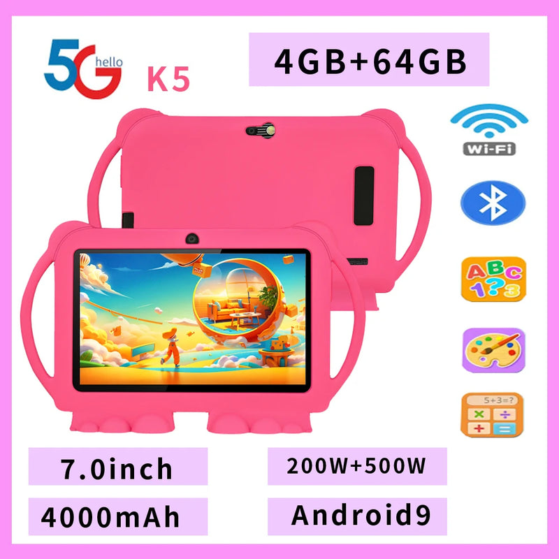 Sauenaneo 5GWIFI Children's Tablet 4GB RAM 64GB ROM Four Core Children's Education Games Android 9.0 System 4000mAh Battery