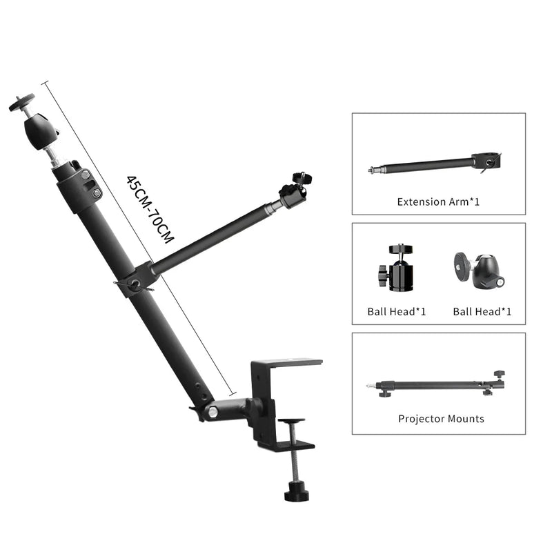 SH Desktop Tripod Extension Bracket 32CM Floor Tripod Live Boom Arm with 1/4 Ball Head For Ring Light DSLR Camera Live Broadcast