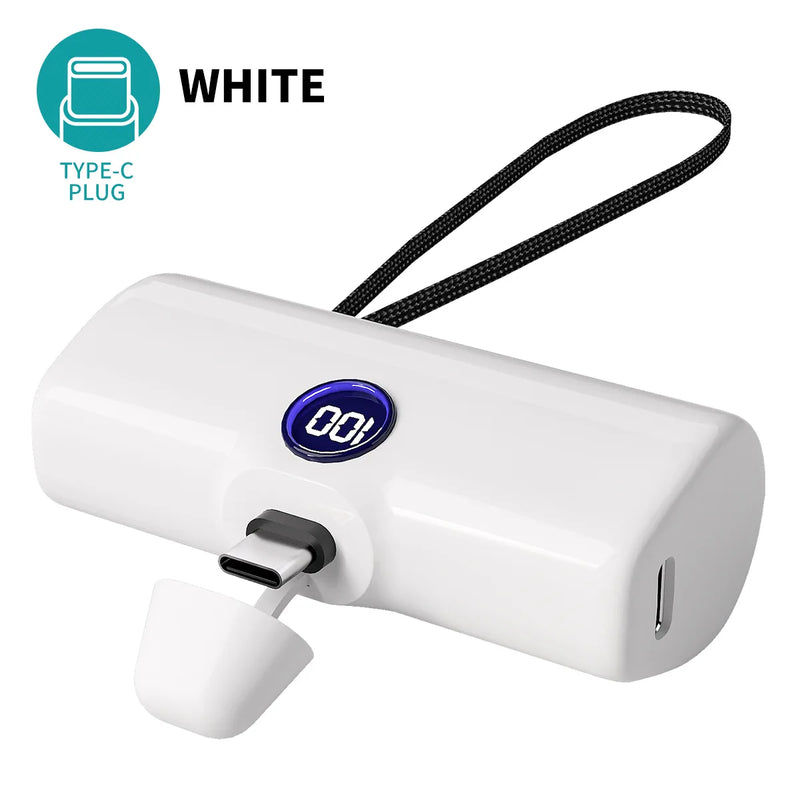 Mini Power Bank Portable 5000mAh Fast Charge With Type-C/Lightning Plug Compact Emergency Battery Pack for IPhone/Android Phone