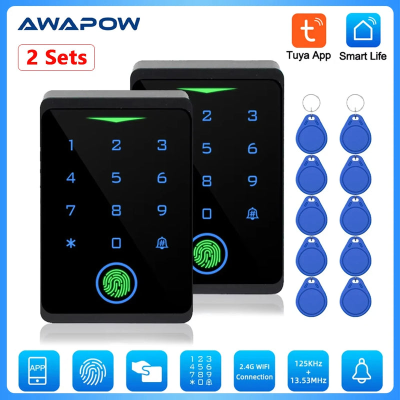 Awapow Tuya Access Control Kits CF1-2.4G Wifi Door Access Control System Security Waterproof Fingerprint Digital Electronic Lock