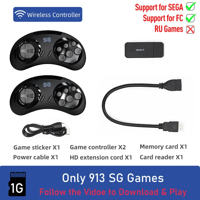 DATA FROG Y2SG Retro Video Game Console 16Bit Console For Sega Stick Wireless Controller Built-in 1913 Classic Games Sega NES