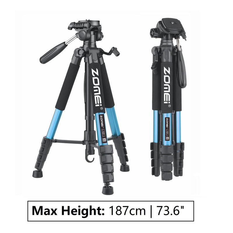 187cm/73.6in Aluminum Zomei Tripod for Mobile Nikon Canon DSLR, 360°Rotatable Professional Camera Tripod for Spotlight & Video