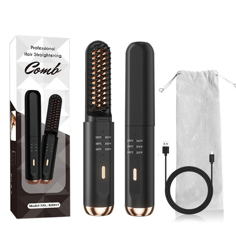 Electric Hair Brushes Wireless Hair Straightener Brush Anti-Scalding Hot Comb Ceramic Cordless Beard Straightener for Men