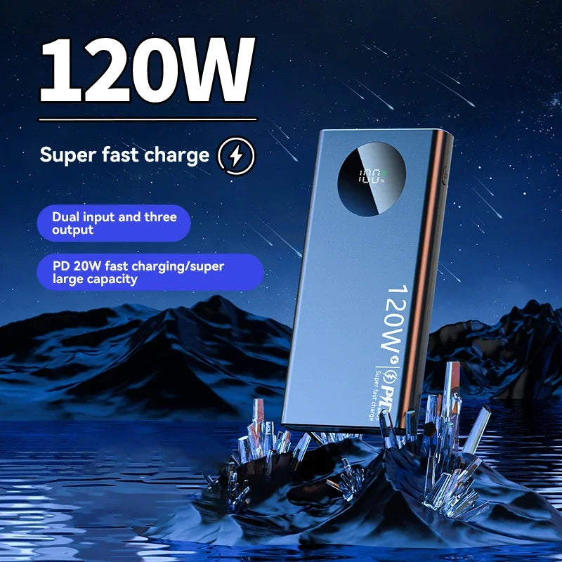 Large Capacity Mobile Power Bank, 20000mAh, 120W, Fast Charging, Portable Battery Charger for iPhone, Samsung, Huawei, Xiaomi