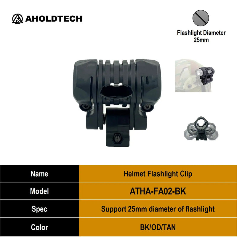 Aholdtech FA02 25mm Multi-Angle Flashlight Holder Tactical Helmet Light Clamp Mounted On Fast Bulletproof Helmet Rail