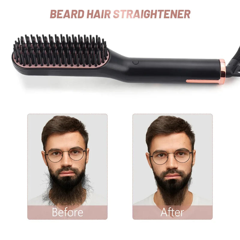 Ionic Hair Beard Straightener Brush Anti-Scald Ceramic Heated Beard Straightenin Comb for Men Multifunctional Quick Hair Styler