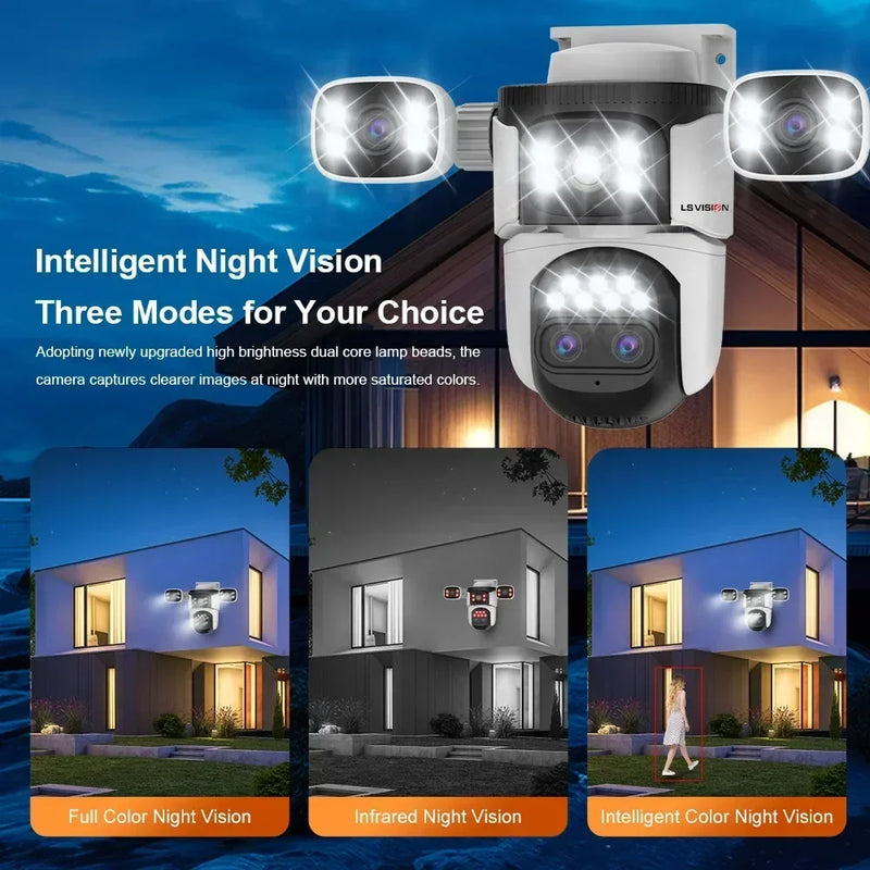 LS VISION 20MP 10X Zoom Four Screens WiFi IP Camera Wireless Outdoor 10K Four Lens PTZ Human Auto Tracking Surveillance Cameras