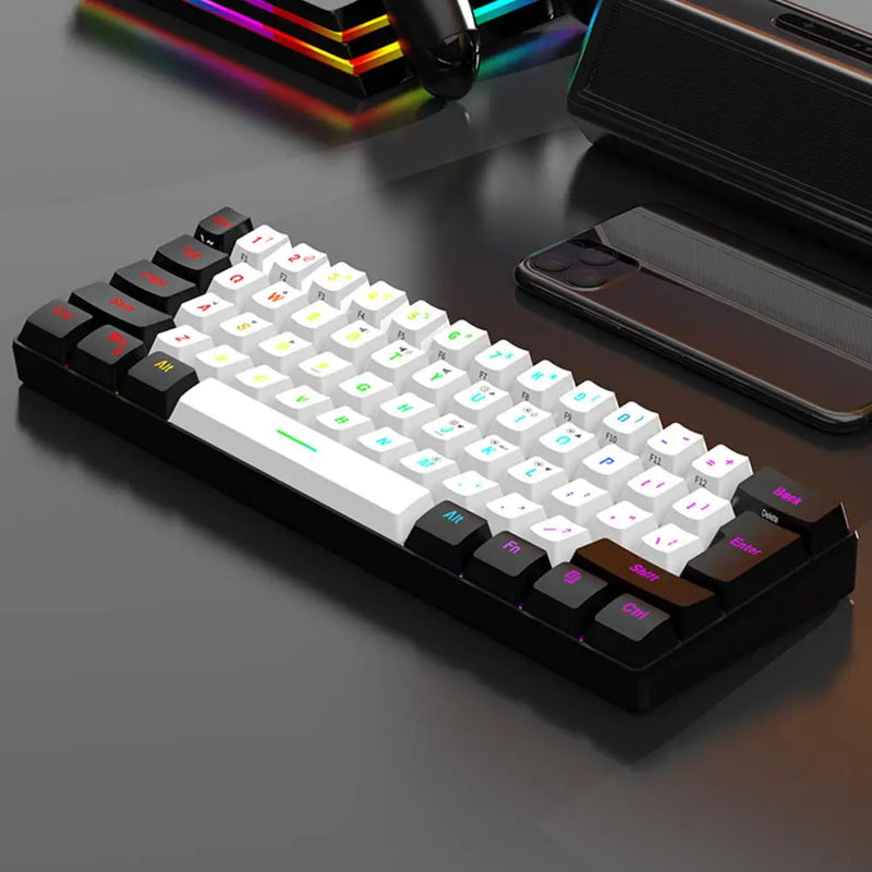 Wired Mechanical Gaming Keyboard RGB Light Design 61 Keys Compact Design Lightweight Computer Keyboard