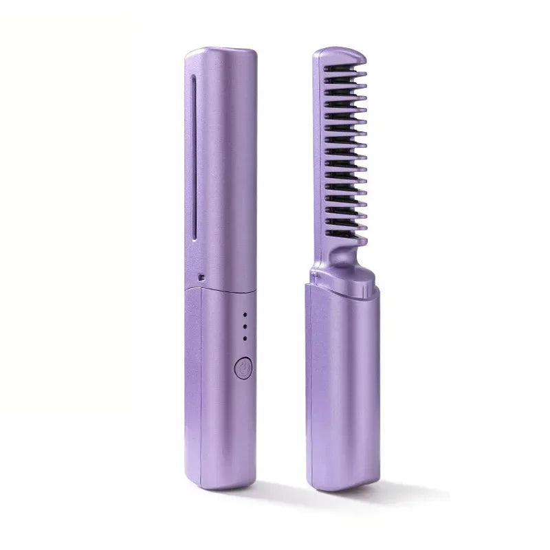 2 In1 Wireless Professional Hair Straightener Curler Comb Fast Heating Negative Ion Straightening Curling Brush Styling Tools