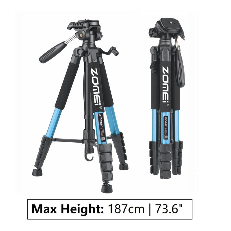 187cm/73.6in Tall Zomei Aluminum Alloy Portable Tripod for Camera DSLR Canon Nikon, 360 Degree Panorama Photography Phone Stand