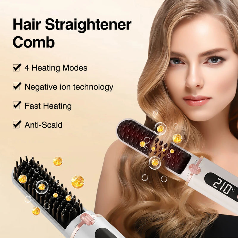 Electric Hot Comb Multi-function Wireless Hair Straightening Comb Negative Ion Anti Hot Styling Tool Hair Straightening Brush