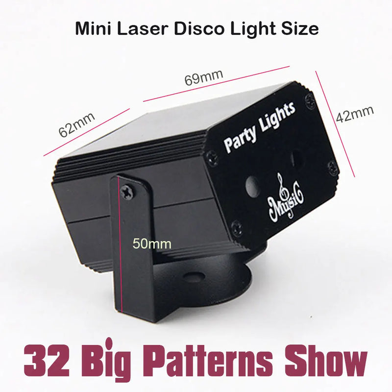 Mini USB Disco Lights for Home Party Nightclub Karaoke Bar Evening Game Laser Projector Stage Lighting Strobe 32 Patterns