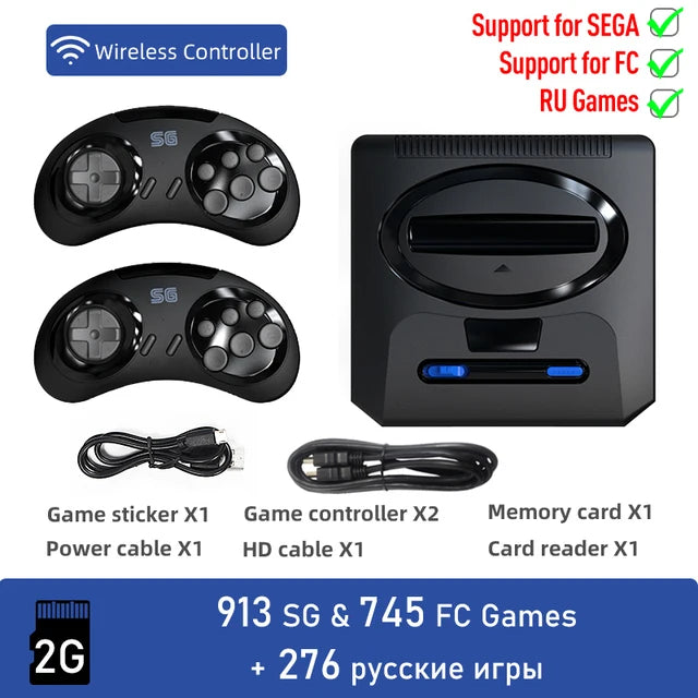 DATA FROG Y2SG Retro Video Game Console 16Bit Console For Sega Stick Wireless Controller Built-in 1913 Classic Games Sega NES