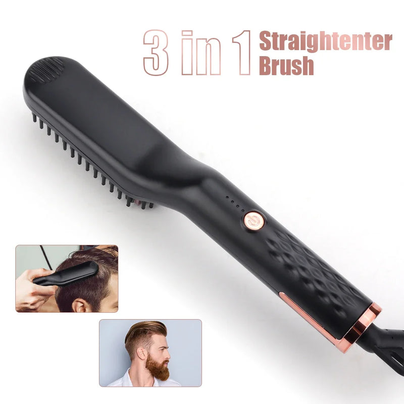 Ionic Hair Beard Straightener Brush Anti-Scald Ceramic Heated Beard Straightenin Comb for Men Multifunctional Quick Hair Styler