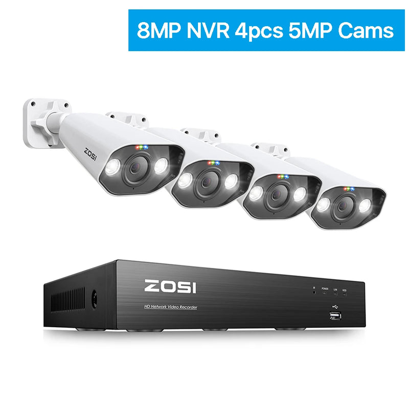 ZOSI 8CH POE Video Surveillance Kit 4K 8MP 5MP Super HD Outdoor IP Cameras AI Starlight Night Vision CCTV Security Camera System