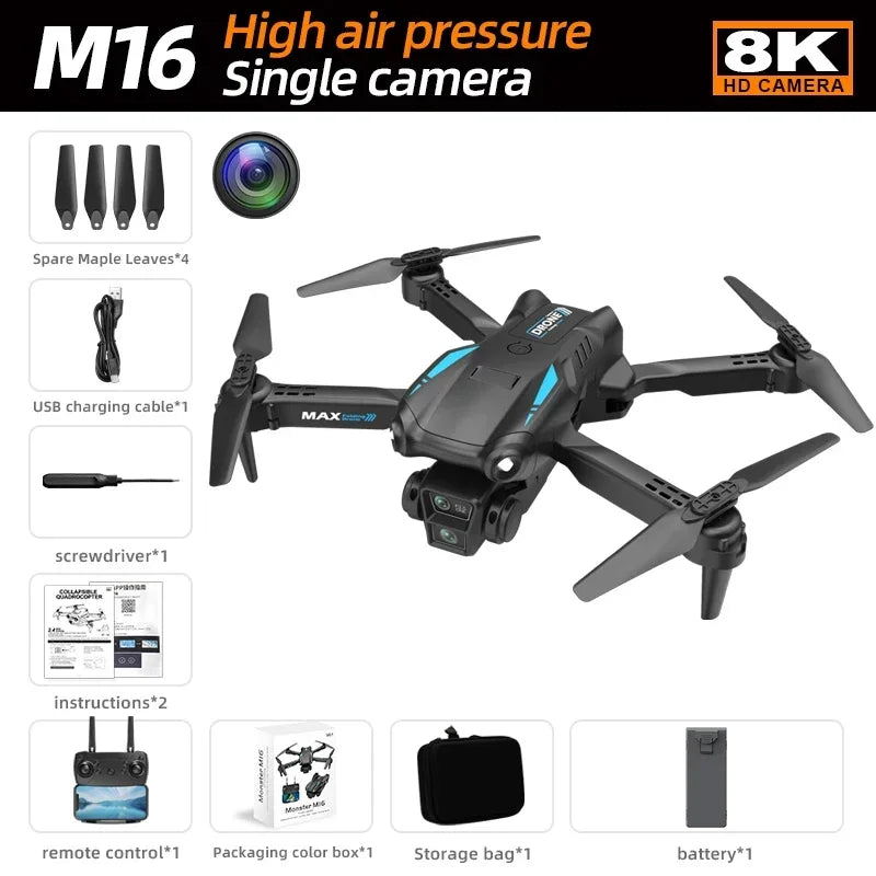 2024 M16 RC Drone 4K Professinal with Wide Angle Triple HD Camera Foldable RC Helicopter WIFI FPV Height Hold Quadcopter Gifts