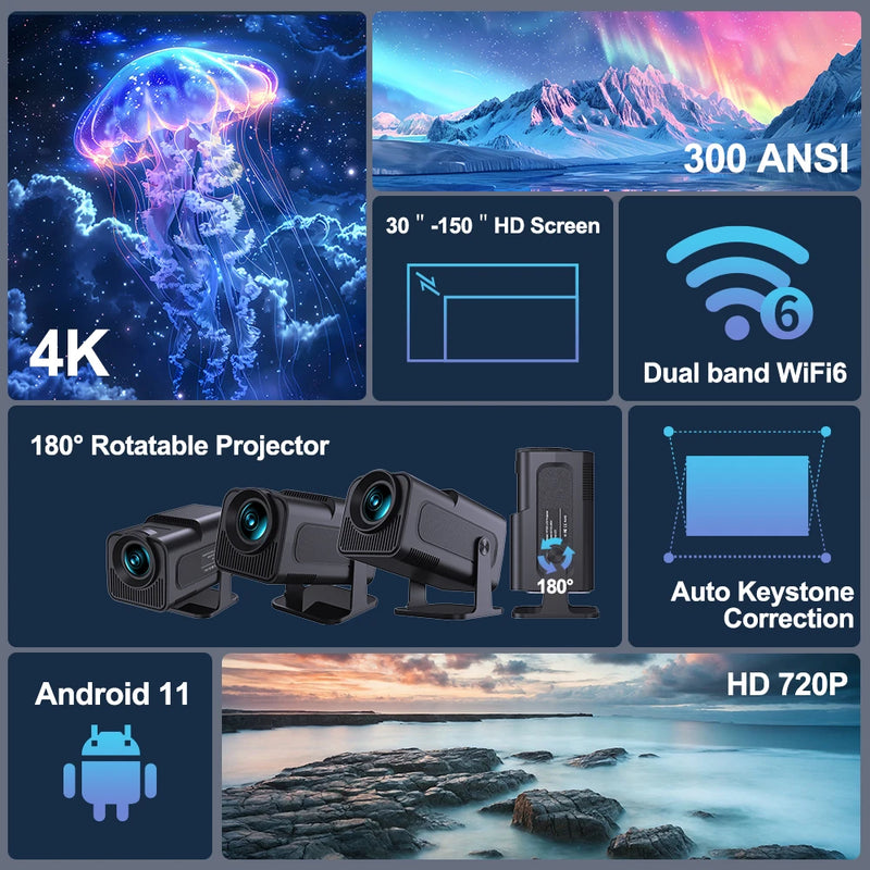 Velec HY320 Mini Projector Upgrade 4K Android 11 WiFi 6 BT 5.0 Allwinner H713 Home Outdoor Portable Projector HY320 MINI