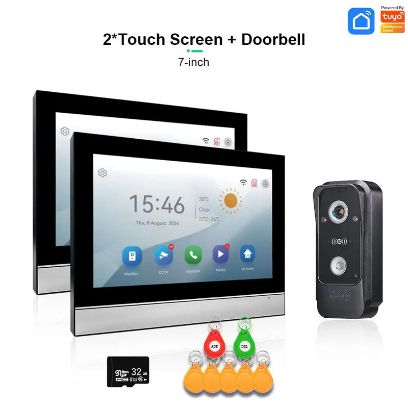 Touch Monitor Video Intercom Smart WiFi 7 Inch with CCTV Alarm 1080P Video Door Phone Doorbell Camera Access Control Card