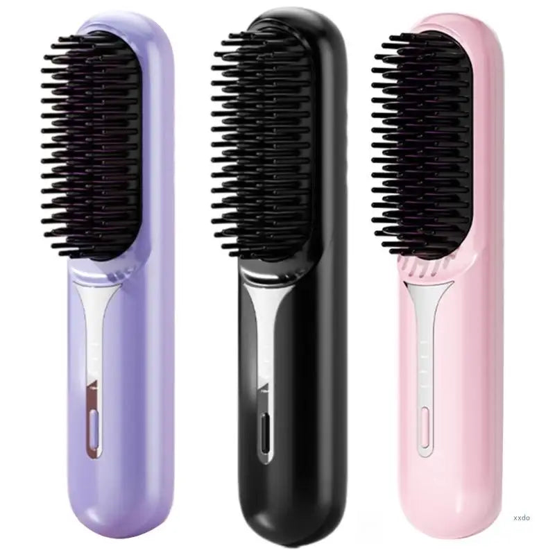 Travel Friendly Cordless Hair Straightener Brush With Adjustable Temperature Rechargeable Styling Comb Fast Heating