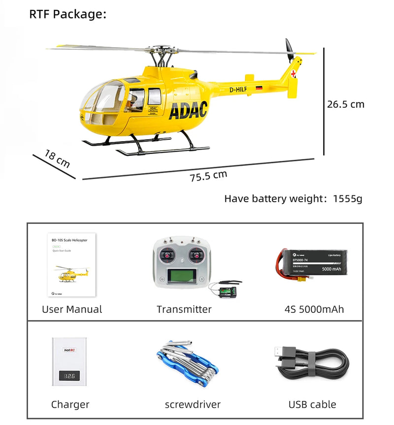 470 class FLYWING BO105 scale helicopter 4 blades rotor head rc helicopter High-realistic automatic route mode one click return