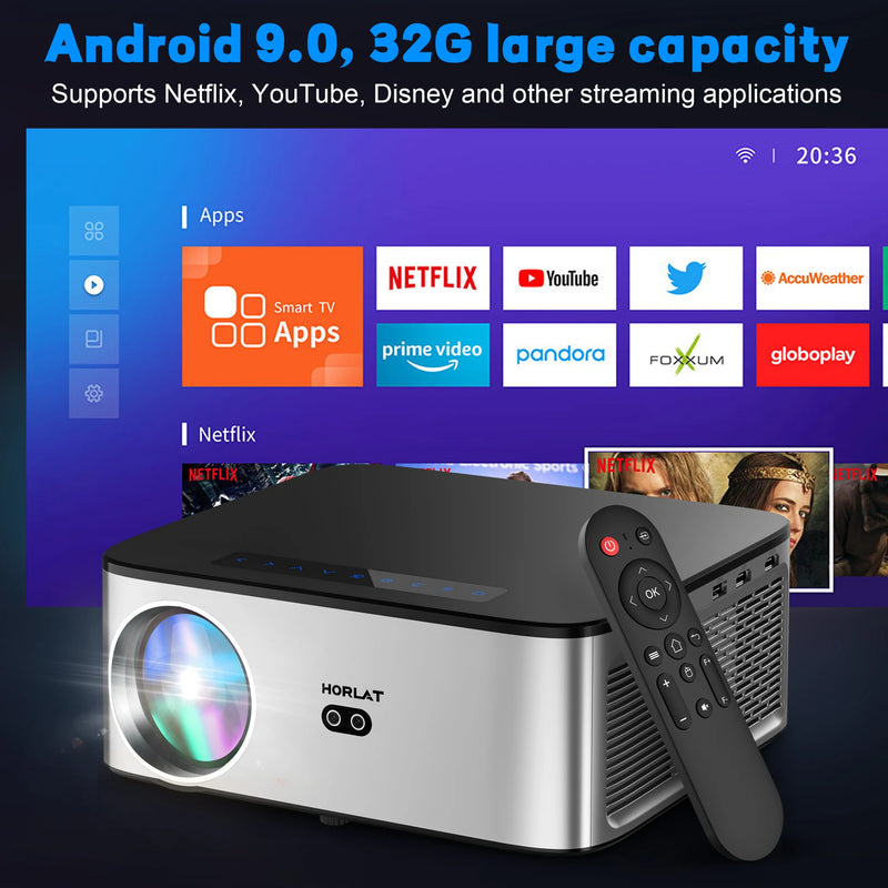 HORLAT 4K Projector with WiFi 6 and Bluetooth 5.0 800ANSI Auto focus 6D Keystone Outdoor Projector Portable Home Video Projector